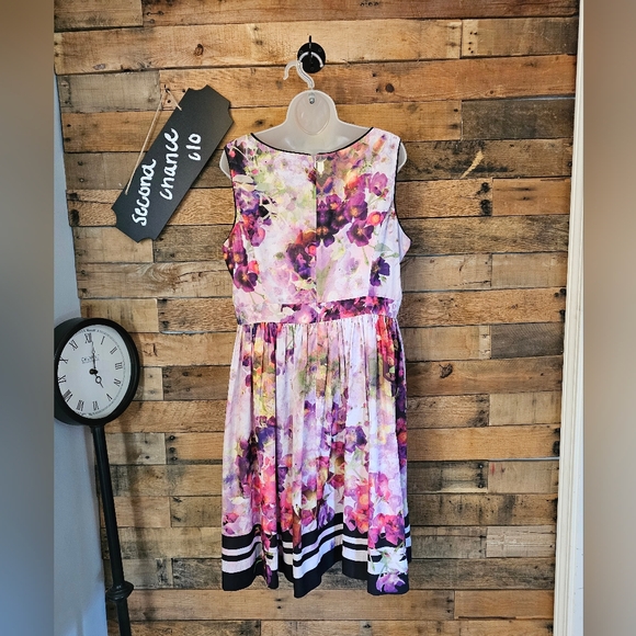 Liz Caliborne Women Sleeveless Floral Purple/pink Midi Fit/flare Dress Size 16 - Picture 10 of 12